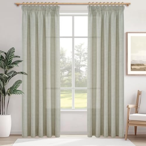 MRTREES Vorhänge mit Kräuselband Leinenoptik Halbtransparent für Schlafzimmer 2er Set, Gardinen Leinen Rustikal 240 cm Lang 140 cm Breit, Vorhang Wohnzimmer Fenster Curtains Living Room von MRTREES