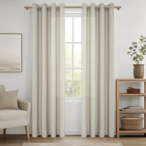 MRTREES Vorhänge mit Ösen Beige Leinenoptik Halbtransparent für Schlafzimmer 2er Set, Gardinen Schal Leinen 240 cm Lang 140 cm Breit, Luftiger Vorhang Wohnzimmer Fenster Curtains Living Room von MRTREES