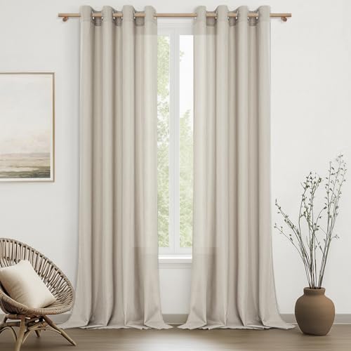 MRTREES Vorhänge mit Ösen Beige Leinenoptik Halbtransparent für Schlafzimmer 2er Set, Gardinen Schal Leinen 245 cm Lang 140 cm Breit, Luftiger Vorhang Wohnzimmer Fenster Curtains Living Room von MRTREES