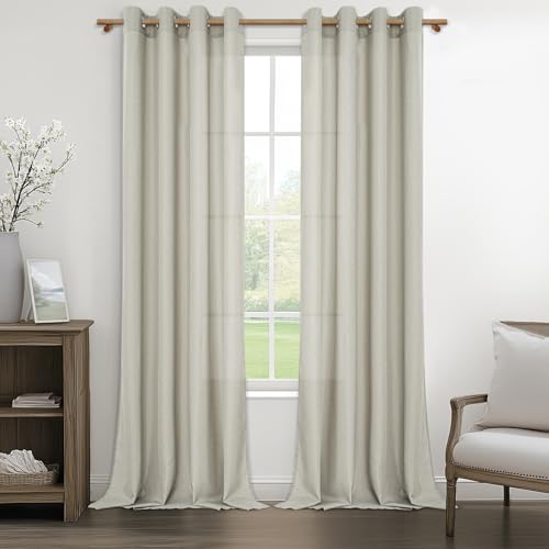 MRTREES Vorhänge mit Ösen Leinen Halbtransparent für Schlafzimmer 2er Set, Gardinen Schal 245 cm Lang 140 cm Breit, Schlichter Leinenvorhan Wohnzimmer Fenster, Curtains Living Room von MRTREES