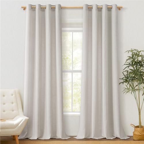 MRTREES Vorhänge mit Ösen Leinen Halbtransparent für Wohnzimmer Schlafzimmer Boho Gardinen Leinenoptik Landhausstil 2er Set, 220cm Lang, 140cm Breit, Leinengardine Fenster von MRTREES