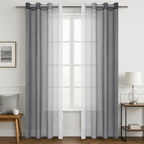 MRTREES Vorhänge mit Ösen Transparente Wohnzimmer Modern 2er Set Farbverlauf Grau, Fenster Gardinen Durchsichtig Schlafzimmer 220 cm Lang 140 cm Breit Vorhang Ösenschal Curtains Living Room MRTREES Vorhänge mit Ösen Transparente Wohnzimmer Modern 2er Set Farbverlauf Grau, Fenster Gardinen Durchsichtig Schlafzimmer 220 cm Lang 140 cm Breit Vorhang Ösenschal Curtains Living Room von MRTREES