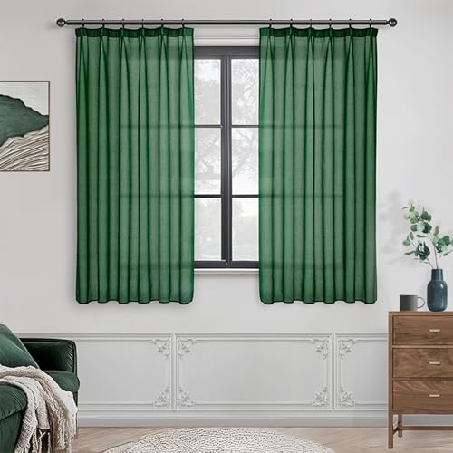 MRTREES Vorhänge 145x140 cm (HXB) Stores Gardinen Dunkelgrün mit Kräuselband Gardinen Transparent Modern für Pflanzenzimmer Wohnzimmer Kinderzimmer Schlafzimmer 2er Set von MRTREES