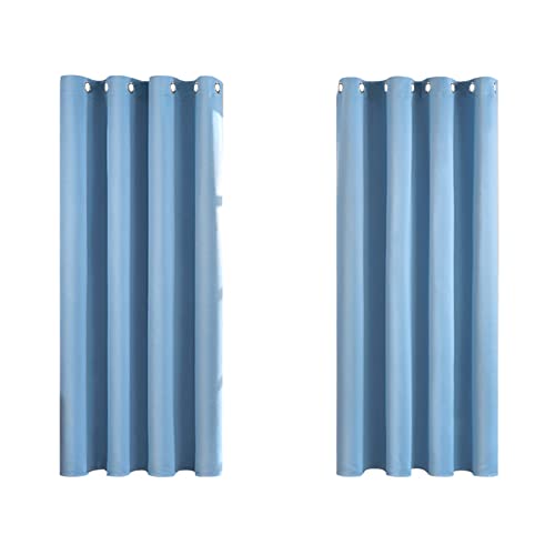 MRTREES Vorhang Blickdicht Gardinen Thermovorhang mit Ösen Verdunklungsvorhang Ösenschal Vorhänge Kurz Modern 137×167cm(H×B) Hellblau 2er Set für Hotels Büros Wohnzimmer Schlafzimmer Kinderzimmer von MRTREES