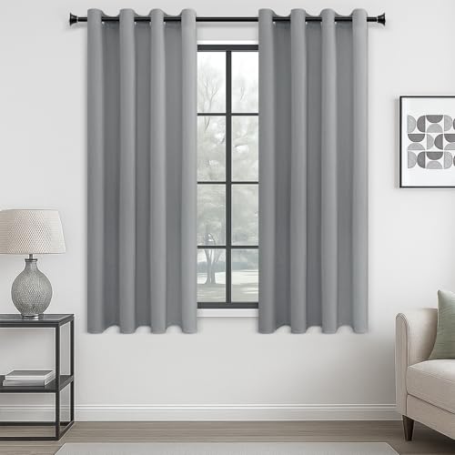 MRTREES Vorhang Blickdicht Gardinen Thermovorhang mit Ösen Verdunklungsvorhang Ösenschal Vorhänge Kurz Modern 167×117cm(H×B) Hellgrau 2er Set für Hotels Büros Wohnzimmer Schlafzimmer Kinderzimmer von MRTREES