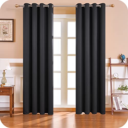 MRTREES Vorhang Blickdicht Gardinen Thermovorhang mit Ösen Verdunklungsvorhang Ösenschal Vorhänge Kurz Modern 228×117cm(H×B) Schwarz 2er Set für Hotels Büros Wohnzimmer Schlafzimmer Kinderzimmer von MRTREES