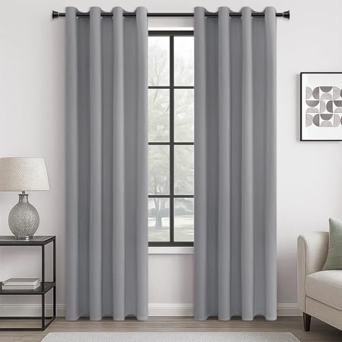 MRTREES Vorhang Blickdicht Gardinen Thermovorhang mit Ösen Verdunklungsvorhang Ösenschal Vorhänge Kurz Modern 228×167cm(H×B) Hellgrau 2er Set für Hotels Büros Wohnzimmer Schlafzimmer Kinderzimmer von MRTREES