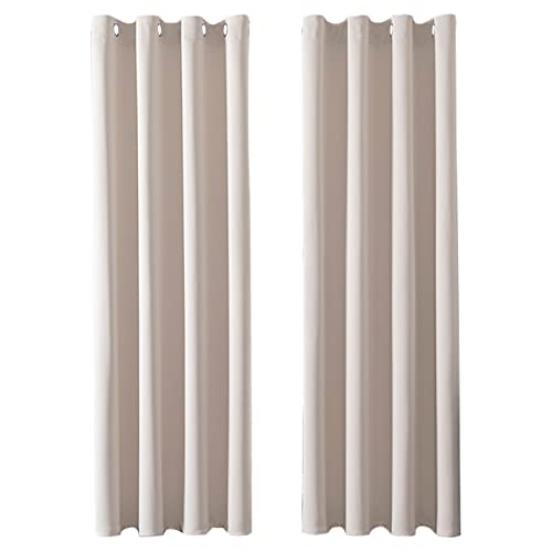 MRTREES Vorhang Blickdicht Gardinen Thermovorhang mit Ösen Verdunklungsvorhang Ösenschal Vorhänge Kurz Modern 245×140cm(H×B) Beige Creme 2er Set für Wohnzimmer Schlafzimmer Kinderzimmer von MRTREES