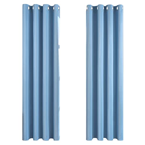 MRTREES Vorhang Blickdicht Gardinen Thermovorhang mit Ösen Verdunklungsvorhang Ösenschal Vorhänge Kurz Modern 260×140cm(H×B) Hellblau 2er Set für Hotels Büros Wohnzimmer Schlafzimmer Kinderzimmer von MRTREES