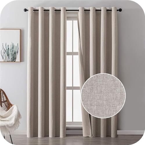 MRTREES Vorhang Blickdicht Thermo Gardinen mit Ösen 100% Verdunklungsvorhang Ösenschal Vorhänge Leinen kurz Beige 228×117cm(H×B) für Wohnzimmer Kinderzimmer Schlafzimmer im Modernen Stil 2er Set von MRTREES