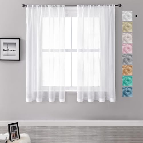 MRTREES Vorhang Transparente Weiß Gardinen mit Store 150X140cm(HXB) 2er Set Halbtransparente Voile Gardinen Weiss Vorhang Wohnzimmer modern Kurz für Küche, Kinderzimmer, Wohnzimmer und Schlafzimmer von MRTREES