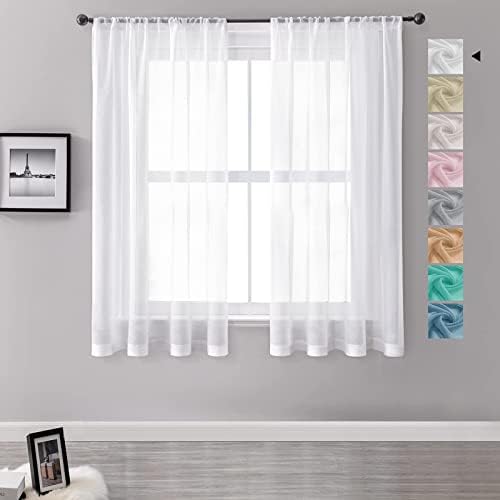 MRTREES Vorhang Transparente Weiß Gardinen mit Store 160X132cm(HXB) 2er Set Halbtransparente Voile Gardinen Weiss Vorhang Wohnzimmer modern Kurz für Küche, Kinderzimmer, Wohnzimmer und Schlafzimmer von MRTREES