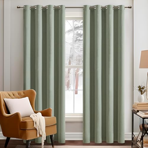 MRTREES Vorhang Verdunkelung Salbeigrün Gardinen 100% Blickdicht, Vorhänge Leinenoptik mit Ösen 2er Set, 183 cm Lang, 117 cm Breit, Thermo Vorhänge Gegen Kälte für Schlafzimmer Wohnzimmer von MRTREES