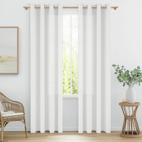 MRTREES Vorhang Weiß mit Ösen Leinenoptik Halbtransparent Voile Gardinen Wohnzimmer Modern Weiss Ösenschal 2er Set, Vorhänge Schlafzimmer 225 cm Lang 140 cm Breit, Curtains Living Room von MRTREES