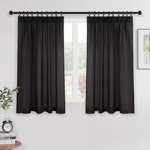 MRTREES Vorhang schwarz Vorhänge Schwarze Halbtransparent Vorhang Kräuselband für Wohnzimmer Schlafzimmer Stores Gardinen 145 x 132cm 2er Set von MRTREES