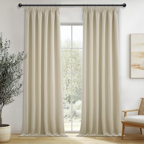 MRTREES gardinen Blickdicht 2er Set gardinen 250 cm lang gardinen beige Wohnzimmer modern blickdichte vorhänge kräuselband Vorhang 140 cm breit für Wohnzimmer Schlafzimmer Küchen jugendzimmer Junge von MRTREES