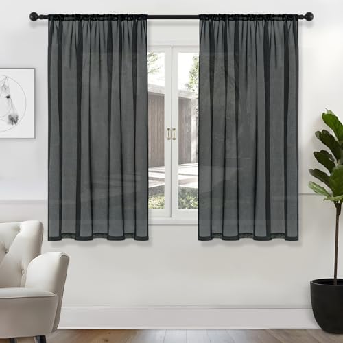 MRTREES Vorhänge Gardinen mit Store Vorhang Voile halbtransparent kurz in Leinenoptik Gardine Schals anthrazit 137×140cm (H×B) für Wohnzimmer Schlafzimmer Kinderzimmer 2er Set von MRTREES