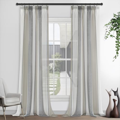 MRTREES Fenster Gardine Dunkelgrau Grau und Weiß Streifen und Vorhänge 260x140 cm Store Wohnzimmer Schlaufenschal von MRTREES