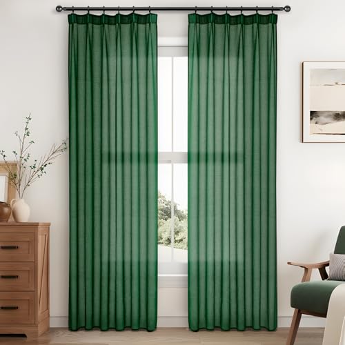 MRTREES vorhänge mit kräuselband 240cm lang gardinen dunkelgrün mit kräuselband gardine mit kräuselband für schiene Vorhang kräuselband 2er Set weiß halbtransparent 140cm breit 2 Stücke Stores von MRTREES