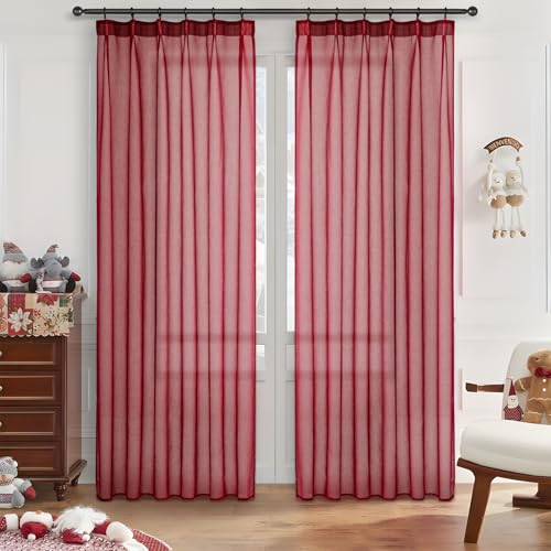 MRTREES vorhänge mit kräuselband 240cm lang gardinen rot mit kräuselband gardine mit kräuselband für schiene Vorhang kräuselband 2er Set weiß halbtransparent 140cm breit 2 Stücke Stores von MRTREES