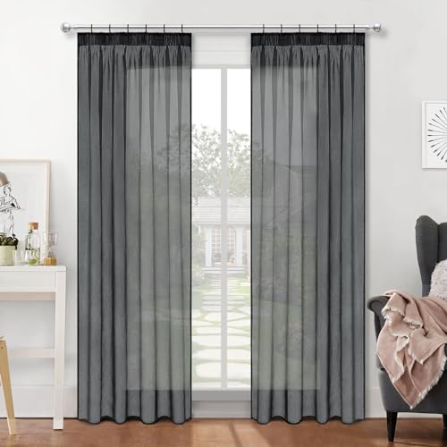 MRTREES vorhänge mit kräuselband für schiene, Vorhang anthrazit 225 cm lang halbtransparent, Wohnzimmer gardinen modern 2er Set Schlafzimmer gardinen und vorhänge 140 cm breit von MRTREES