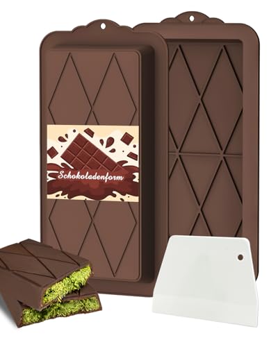 Schokoladenform Silikon Tief 2 Stück Dubai Schokoladen Form Mit 1 Schaber, Chocolate Silikonform Schokoladentafel Tief Form für Schokolade Praline Süßigkeiten von MRUN BONE