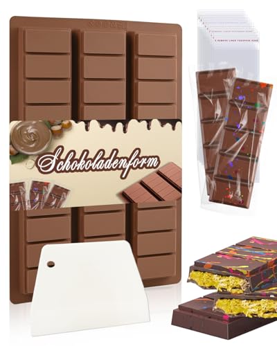 Schokoladenform Silikon Tief 6 Hohlräume, Dubai Schokoladentafel Form Mit 1 Schaber und 100 Stück Beuteln, Silikonform Schokoladentafel zum Füllen von Knafeh Pistazien-Schokoriegeln von MRUN BONE
