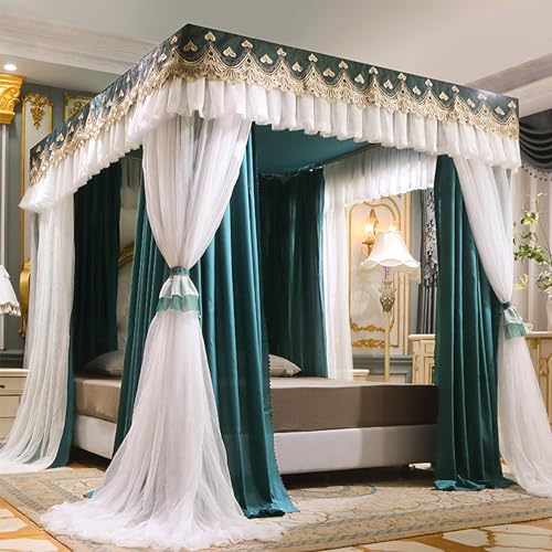 MRVAKDYDI Bettvorhang Hängendes Bettnetz, 4 Ecken Post Baldachin Bett Vorhang Doppelschicht Spitze Stickerei Multicolor Mehrere Größen(Green,King) von MRVAKDYDI