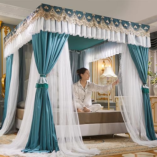 MRVAKDYDI Bettvorhang Hängendes Bettnetz, 4 Ecken Post Baldachin Bett Vorhang Doppelschicht Spitze Stickerei Multicolor Mehrere Größen(Light Green,King) von MRVAKDYDI