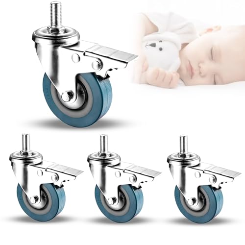 MRVAKDYDI Hochbelastbare Lenkrollen, 4 Stück Möbelrollen mit Bremsen PVC-Lenkrollen 65 mm/75 mm M10/M12 Gewinde(Brake,65MM/M10) von MRVAKDYDI