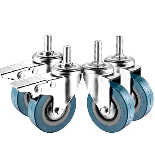 MRVAKDYDI Hochbelastbare Lenkrollen, 4er-Pack Vorbaurollen mit Bremse, mehrere Größen for Möbelwagen, Werkzeugkasten(Swivel+Brake,75MM/M12) von MRVAKDYDI