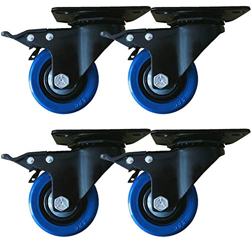 MRVAKDYDI Hochbelastbare Lenkrollen, Blaue Lenkrollen 2,5-5 Zoll Lenkrollen mit Bremse 4er-Pack Plattenmontage(5inch 4brake) von MRVAKDYDI