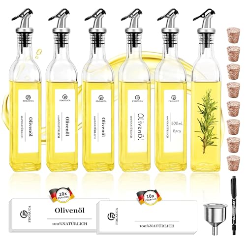 SIAZIH Ölflasche mit Ausgießer 500ml, 6 Essig und Ölflaschen Set Borosilikatglas Material, Olive Oil Dispenser, Öl und Essigspender mit 30 übergroße weiße Etiketten, Trichter aus Edelstahl, Stift SIAZIH Ölflasche mit Ausgießer 500ml, 6 Essig und Ölflaschen Set Borosilikatglas Material, Olive Oil Dispenser, Öl und Essigspender mit 30 übergroße weiße Etiketten, Trichter aus Edelstahl, Stift von SIAZIH