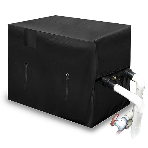 MRWiZMS Poolpumpenabdeckung, 600D Oxford-PVC, schwarz, wasserdicht, UV- und staubbeständig, 99 cm L x 86 cm B x 78,9 cm H, Schwimmbadheizungsabdeckung von MRWiZMS