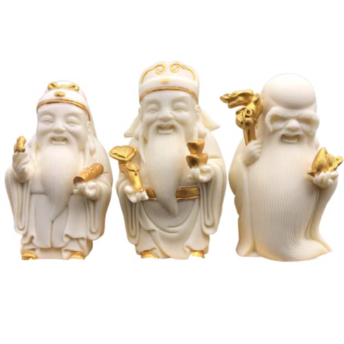 MRXFN Auto-Dekoration Feng Shui DREI Götter Fuk LUK Sau/Fu Lu Shou Statuen-Set for Viel Glück Home Office Einweihungsparty Gratulation Brithday Holiday Blessing Gift,Gold (Color : Gold) von MRXFN