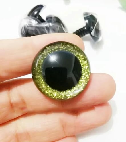 MRYHAHA 1 Paar – 30 mm/40 mm/50 mm große, runde, klare Spielzeug-Sicherheits-Glitzeraugen + Glitzerstoff + Harte Unterlegscheiben – Größen-Farboption – gelbgrüne Farbe – 40 mm von MRYHAHA