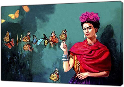 MRYZZ Leinwanddruck Und Poster, Frida Kahlo Und Schmetterlings-Druck Auf Leinwand-Wand-Kunst-Bild Hauptdekor Segeltuch-Anstrich Für Wohnzimmer, Schlafzimmer, Rahmenlos (Size : 60×80cm) von MRYZZ