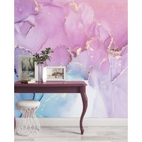 Aquarell Rosa Marmor-Tapete, Abnehmbare Tapete Abstraktes Rosa-Gold-Wandbild, Selbstklebend, Schälen Und Aufkleben, Wanddekor von MRYinteriors