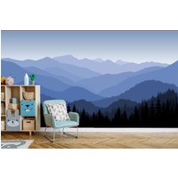 Bergtapete, Kinderzimmer Tapete, Blue Ombre Mountain, Schälen Und Aufkleben von MRYinteriors