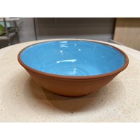 Schale Aus Rotem Ton Mit Eisblauer Glasur, 24x8 cm Schale Aus Rotem Ton Mit Eisblauer Glasur, 24x8 cm von MRkeramik
