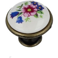 Ms Beschläge - Möbelknopf Schrankknopf Porzellan weiß mit Muster Modell Blume Durchmesser 27mm von MS BESCHLÄGE