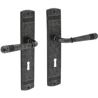 Vintage-Optik Türdrücker Fenstergriff Beschläge Antik Grau Langschildgarnitur Buntbart von MS BESCHLÄGE