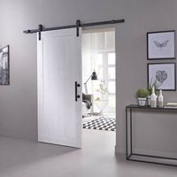 Ms Beschläge - Weiße Holzschiebetür Schiebetürsystem Komplett-Set diy Raumteiler Landhausstil Basic-Schwarz von MS BESCHLÄGE