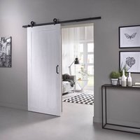 Ms Beschläge - Weiße Holzschiebetür Schiebetürsystem Komplett-Set diy Raumteiler Landhausstil Modern Top-Schwarz von MS BESCHLÄGE