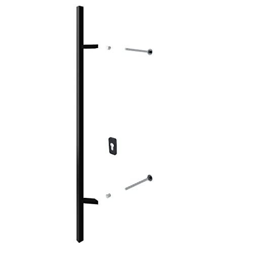 MS Beschläge Edelstahl Stoßgriff Haustürgriff modern Eckig Schwarz RAL9005 feinstrukturiert pulverbeschichtet Türgriff (Durchzugsschrauben, mit Rosette, LA 300mm) von MS Beschläge