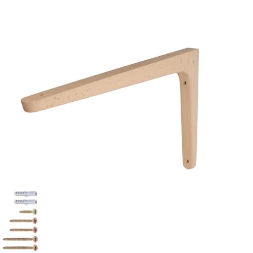 MS Beschläge Holzkonsole einzeln oder Paar Regalhalter Buche Regalbodenhalter Regalwinkel für Wandmontage Holzwinkel inkl. Befestigungsset Regalstütze Wandregalhalter (300mm x 200mm, 1, Anzahl) von MS Beschläge