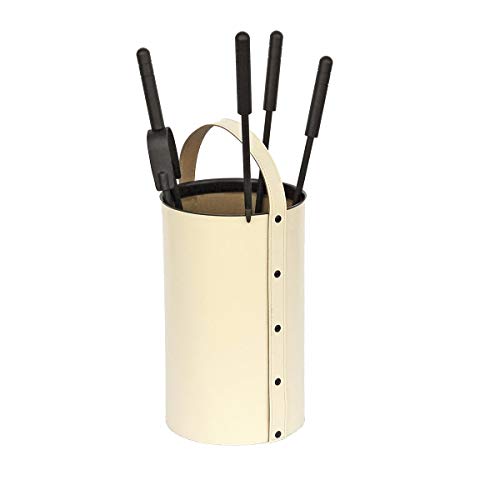 MS Beschläge Kamin-Set geschlossener Korpus Beige regeneriertes Leder Kaminbesteck 4-teilig Kamingarnitur Ofenbesteck Ofengarnitur Besteckteile Schwarz von MS Beschläge