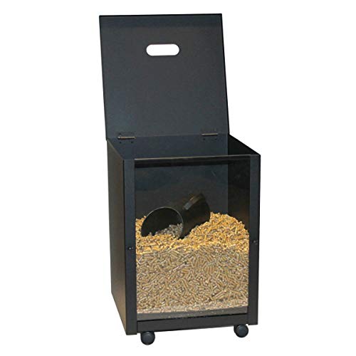 MS Beschläge Pelletsbox mit Frontscheibe Pelletkorb Pelletbehälter Schwarz beschichtet mit Rollen 39x52x39cm Holzkorb Pelletkiste Brennholzkorb von MS Beschläge