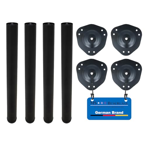 MS Beschläge Tischbeine 4er Set Metall 710mm höhenverstellbar Ø60mm Schwarz matt - individuell kürzbar - Tischfüße für Küche Büro Esstisch Schreibtisch DIY Möbel - inkl. Montageplatten von MS Beschläge