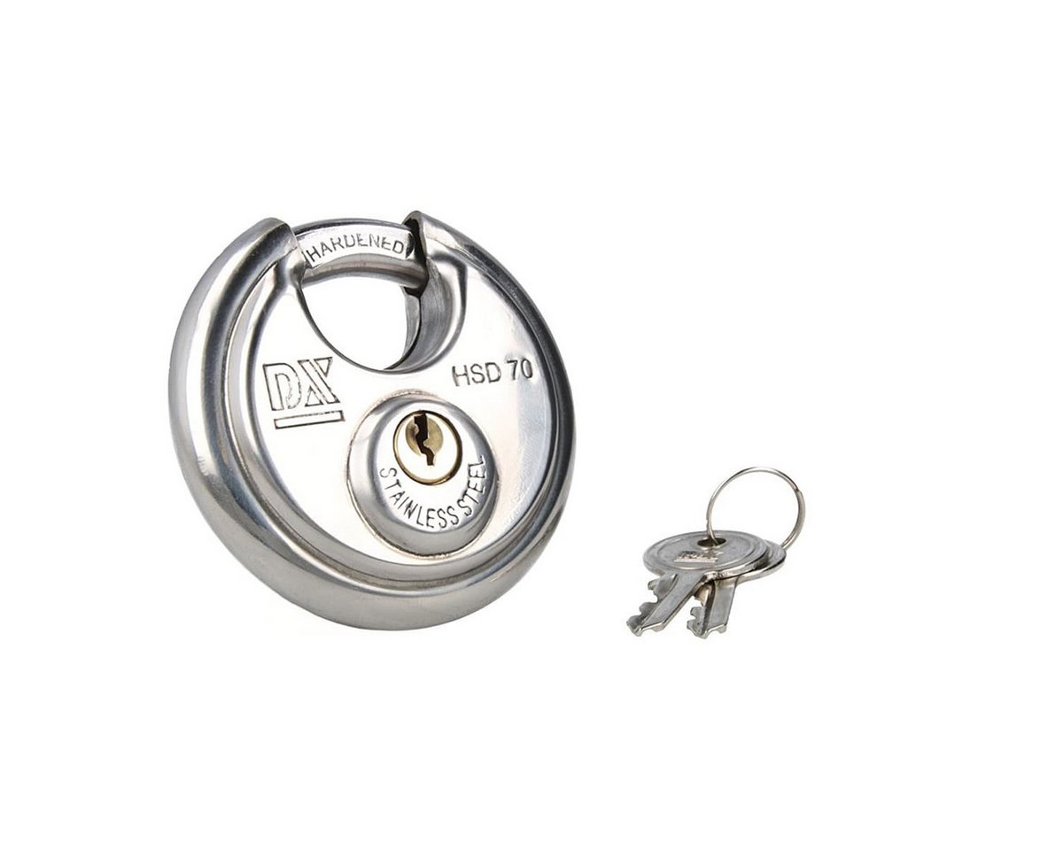 MS Beschläge Vorhängeschloss Wetterfestes Edelstahl Bügel- Diskusschloss Ø70mm, Vorhängeschloss Sicherheitsschloss mit Kneifschutz von MS Beschläge
